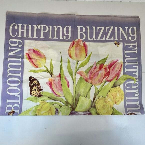 Spring Bloom Garden‎ Pole Flag. Nylon 29x42.  DOUBLE SIDED Tulips, Birds, Bees, - Picture 10 of 14